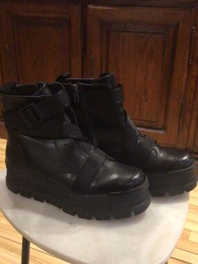 UGG Black Leather Platform Ankle Boots